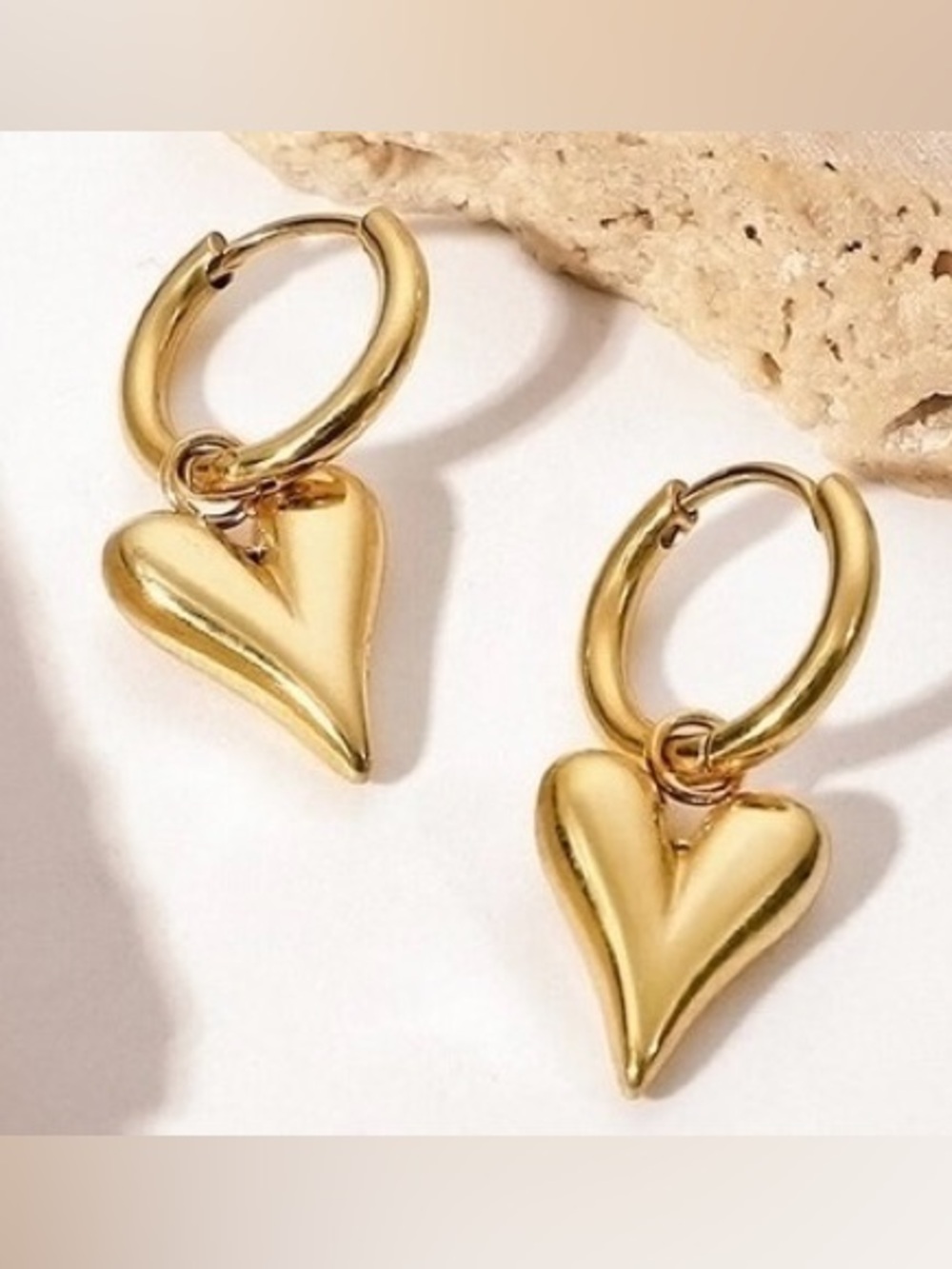 Gold Plated Heart Hoop Dangling Earrings
